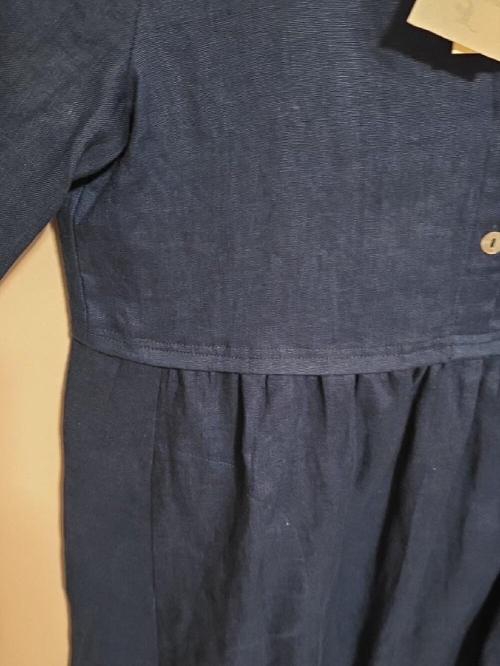 Relaxed Navy Linen Midi Dress with Button Front - Picture 3 of 9